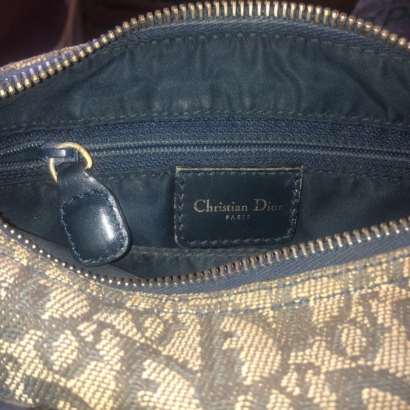 Christian Dior] Blue Logo Denim Leather Boston bag with lock + key - Picture 10 of 16